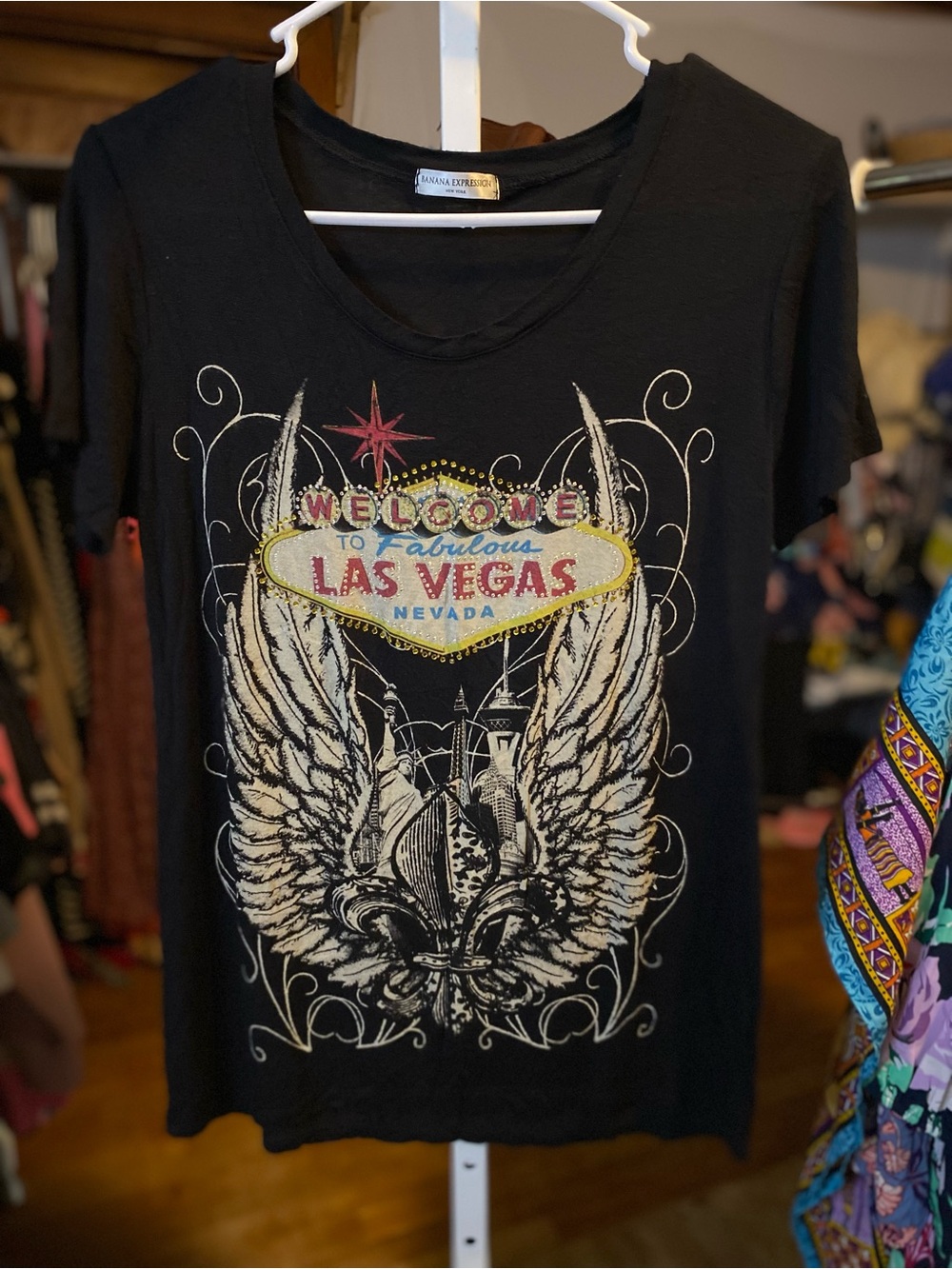 Las Vegas Graphic Short Sleeve Tee - Wing Motif - beaded